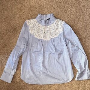 Halogen Blue & White Striped Lace-Trim Shirt